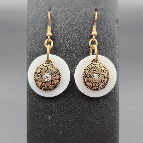 Jewelry - Copper White Shell And Crystal Dangle Earrings A6264
